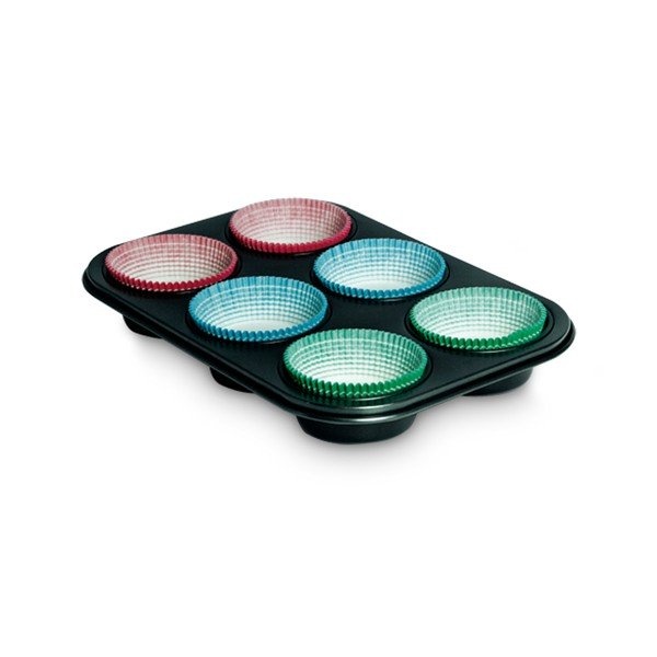Set di 6 teglie per muffin in acciaio e 30 pirottini di carta - Guardini