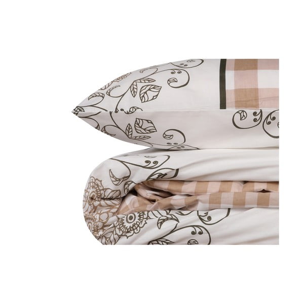 Set copripiumino e federa bianco/rosa in cotone renforcé per letto singolo 140x200 cm Nazenin – Mijolnir-image-2