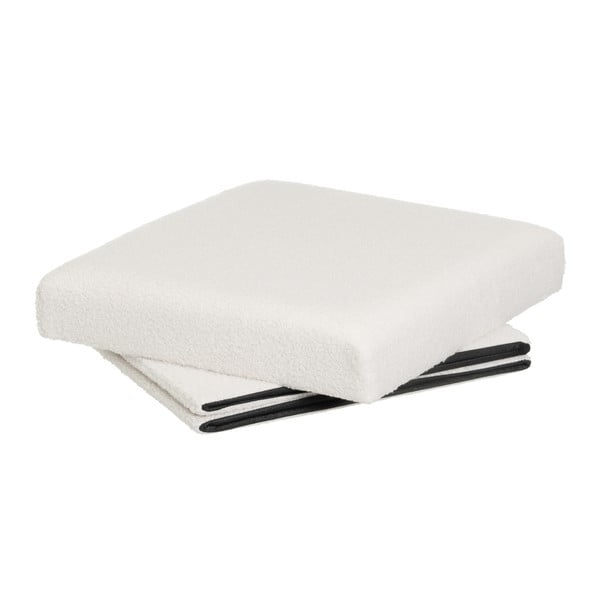 Poggiapiedi in tessuto bouclé bianco Ecru - Casa Selección-image-2