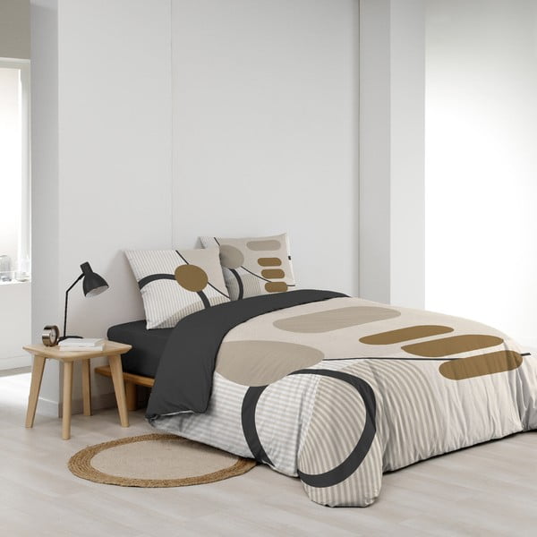 Set copripiumino e federa beige in cotone per letto matrimoniale ed esteso 240x220 cm Santana – douceur d'intérieur-image-2