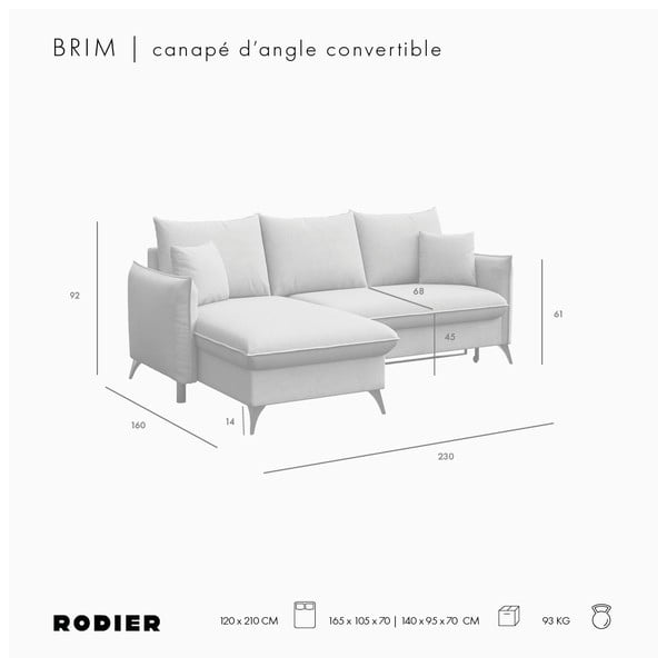 Divano angolare rosa allungabile e con contenitore (con penisola a sinistra e chaise lounge) rivestito in velluto Brim – Rodier-image-3