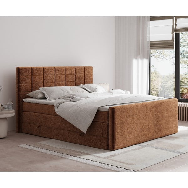 Letto boxspring arancione con contenitore 140x200 cm Ava – Maison de Rêve-image-1