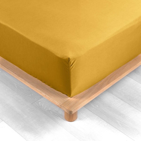 Lenzuolo giallo in percalle di cotone elasticizzato 180x200 cm Percaline - douceur d'intérieur
