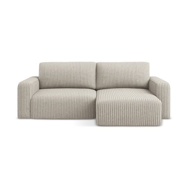 Divano angolare beige allungabile/con contenitore (con penisola a destra/con chaise lounge) con rivestimento in velluto a coste Kona – Makamii