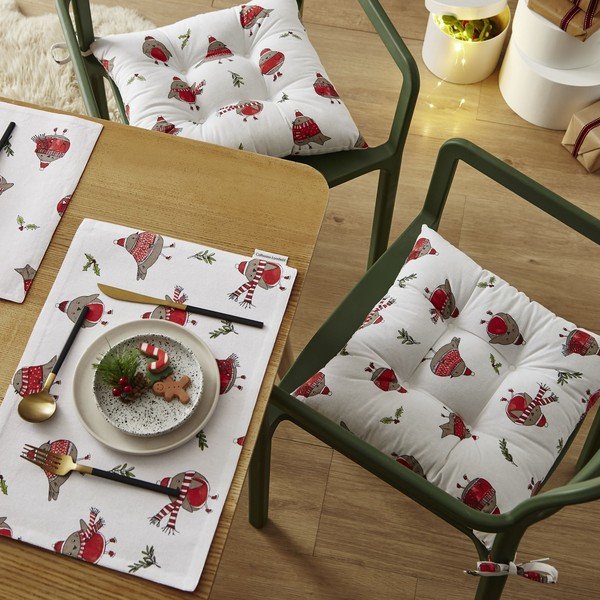 Set di 2 cuscini da seduta con motivo natalizio 40x40 cm Christmas Robins - Catherine Lansfield-image-1