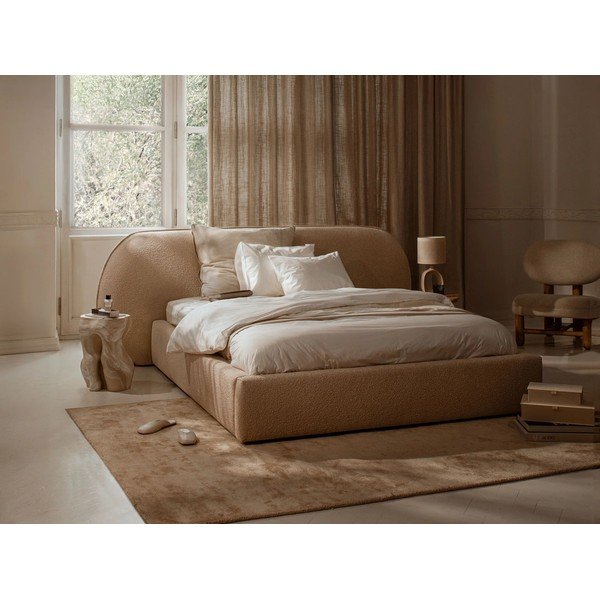 Letto matrimoniale imbottito color crema con contenitore con rete inclusa 160x200 cm Ovalo – Micadoni -image-1