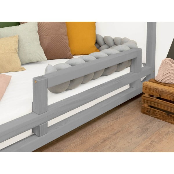 Credenza per letto in legno di abete grigio, lunghezza 90 cm Safety - Benlemi
