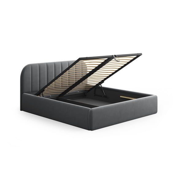 Letto matrimoniale imbottito grigio con contenitore con rete inclusa 160x200 cm Juno – Windsor & Co Sofas-image-4