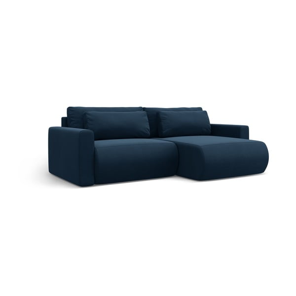 Divano angolare blu scuro allungabile con contenitore e rivestimento in velluto Belfast – Cosmopolitan Design-image-2