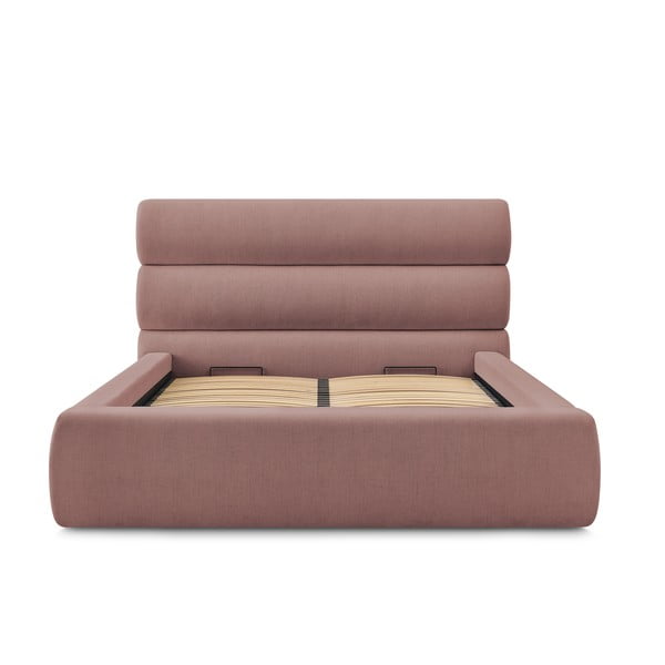 Letto matrimoniale imbottito rosa chiaro con contenitore con griglia 180x200 cm Jagna - Bobochic Paris-image-3