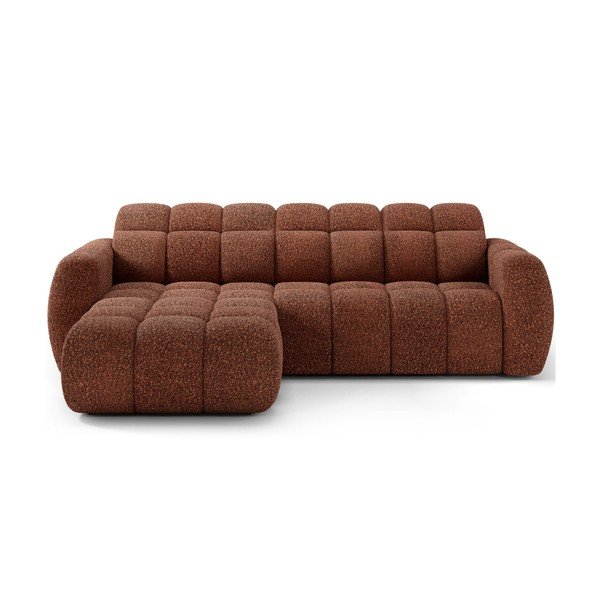 Divano angolare rosso (con penisola a sinistra/con chaise lounge) con rivestimento in bouclé Fanito – ELTAP