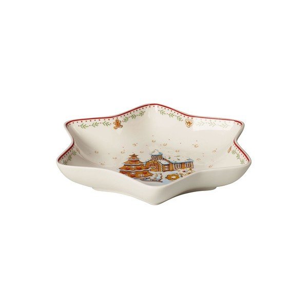 Ciotola da portata in porcellana rossa e bianca con motivo di stelle natalizie Villeroy & Boch , 24,5 x 24,5 cm Gingerbread Village - Villeroy&Boch