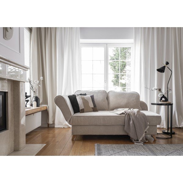 Chaise longue beige (con penisola a sinistra) con rivestimento in velluto a coste Chic Charlotte – Miuform-image-2