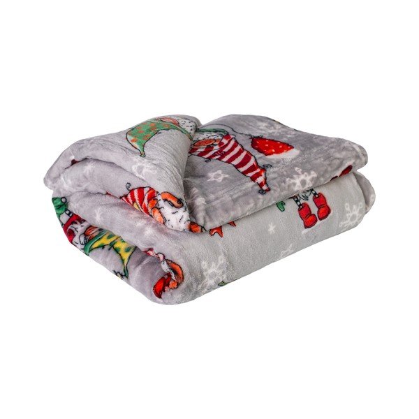 Coperta natalizia in micropush grigio 200x150 cm Gnome - My House-image-1