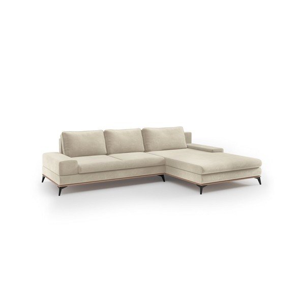 Divano letto angolare beige con rivestimento in velluto, angolo destro Astre - Windsor & Co Sofas-image-2