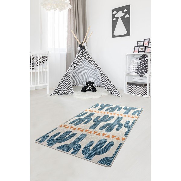 Tappeto antiscivolo per bambini blu , 140 x 190 cm Cactus Time - Chilai-image-1