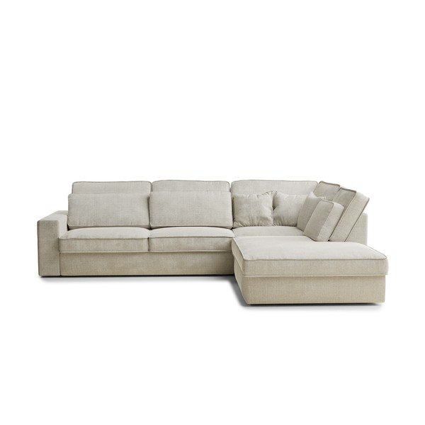 Divano angolare greige (con penisola a destra/a L) con rivestimento in ciniglia Kirou – Maison de Rêve