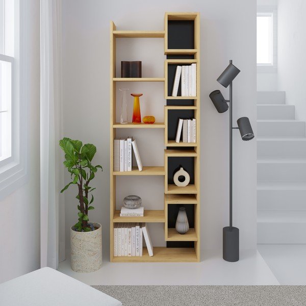 Libreria in rovere decorato in nero e naturale 60x168,5 cm Eladi - Marckeric-image-4