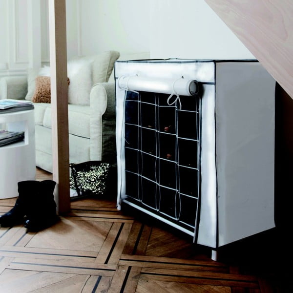 Scarpiera in tessuto bianco e nero Scarpe, 25 scomparti - Compactor-image-1