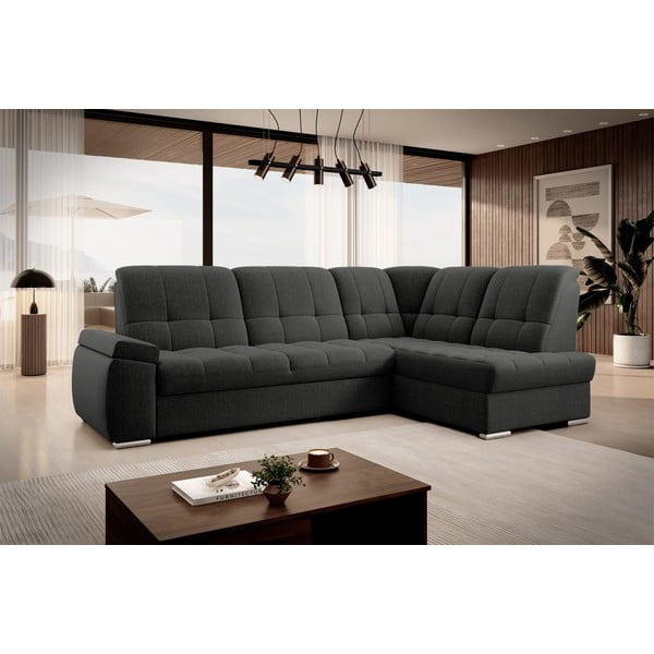 Divano angolare grigio scuro allungabile/con contenitore (con penisola a destra/a L) Sado – ELTAP-image-4