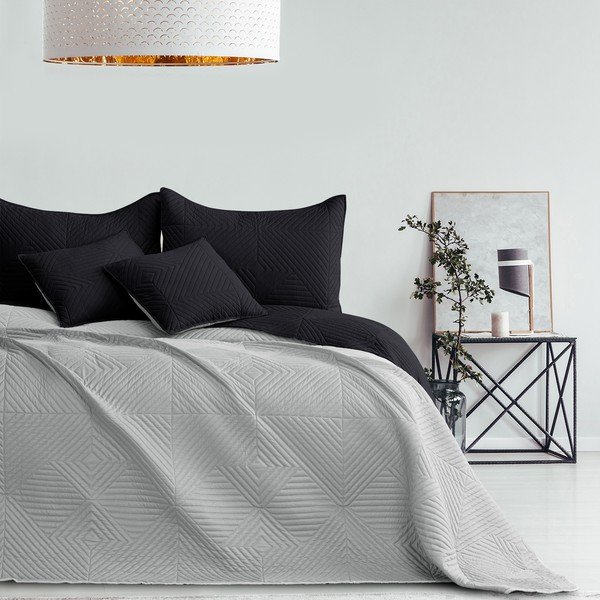 Copriletto nero/grigio chiaro in microfibra con rivestimento trapuntato 240x260 cm Softa – Restilo-image-3