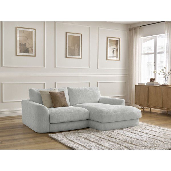 Divano angolare grigio chiaro (con penisola a destra/con chaise lounge) con rivestimento in ciniglia Leonore – Bobochic Paris-image-4