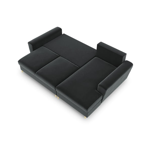 Divano angolare grigio scuro allungabile e con contenitore (con penisola a destra/con chaise lounge) con rivestimento in velluto Kyoto – Cosmopolitan Design-image-2