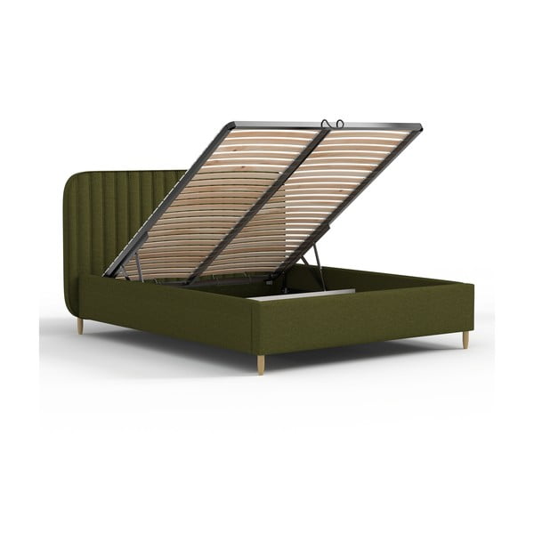 Letto matrimoniale imbottito verde con spazio contenitivo e rete 180x200 cm Noto - Maison de Rêve-image-3