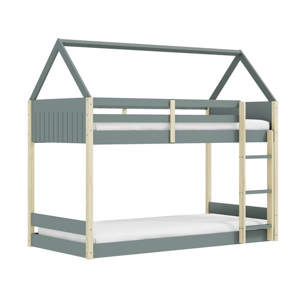 Letto da bambini a forma di casa/a castello di colore naturale/verde polveroso con rete inclusa 90x190 cm Valka – Marckeric-image-2