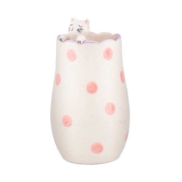 Vaso bianco in dolomite (altezza totale 18 cm) Peeking Cat – Sass & Belle