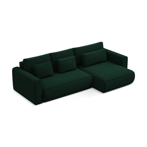 Divano angolare verde allungabile/con contenitore (con penisola a destra/con chaise lounge) con rivestimento in velluto Kapua – Makamii-image-2