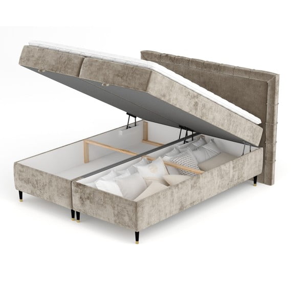 Letto boxspring beige con spazio contenitivo 160x200 cm Voyage - Maison de Rêve-image-2