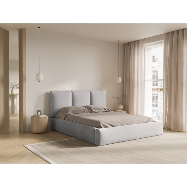 Letto matrimoniale imbottito grigio chiaro con contenitore con griglia 200x200 cm Brody - Mazzini Beds-image-2