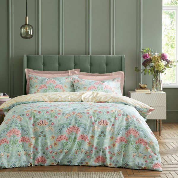 Biancheria da letto gialla/verde in cotone per letto matrimoniale 200x200 cm Art Deco Hydrangea – RHS-image-1