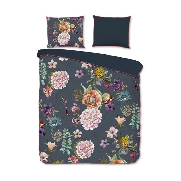 Lenzuolo matrimoniale in cotone biologico grigio antracite Peonies, 200 x 220 cm Organic - Descanso