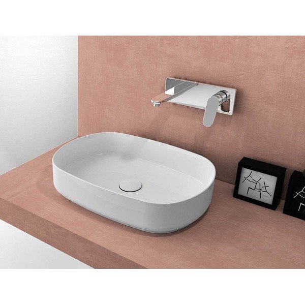 Lavabo in ceramica bianca , 55 x 36 cm Infinity Oval - Sapho-image-1