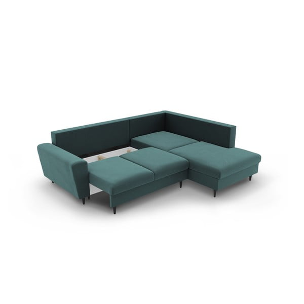 Divano angolare color petrolio allungabile e con contenitore (con penisola a destra/a L) con rivestimento in velluto Kyoto – Cosmopolitan Design-image-3