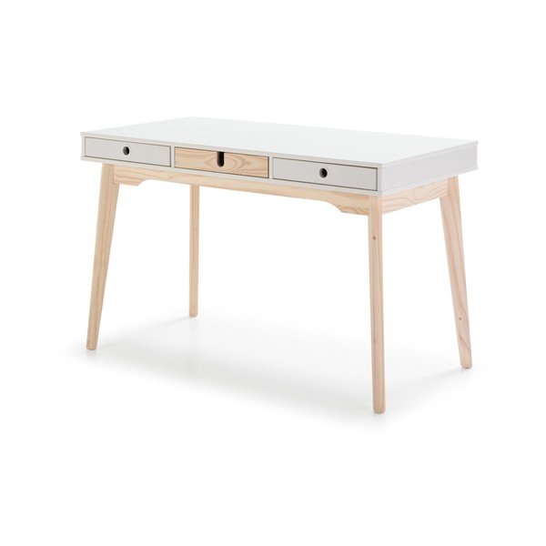 Scrivania bianca con gambe in legno di pino Kiara - Marckeric-image-2
