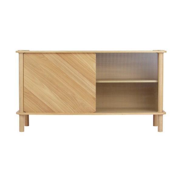 Vetrina di colore naturale in rovere massiccio con ante scorrevoli 135x73,5x48 cm Italic – UMAGE-image-2