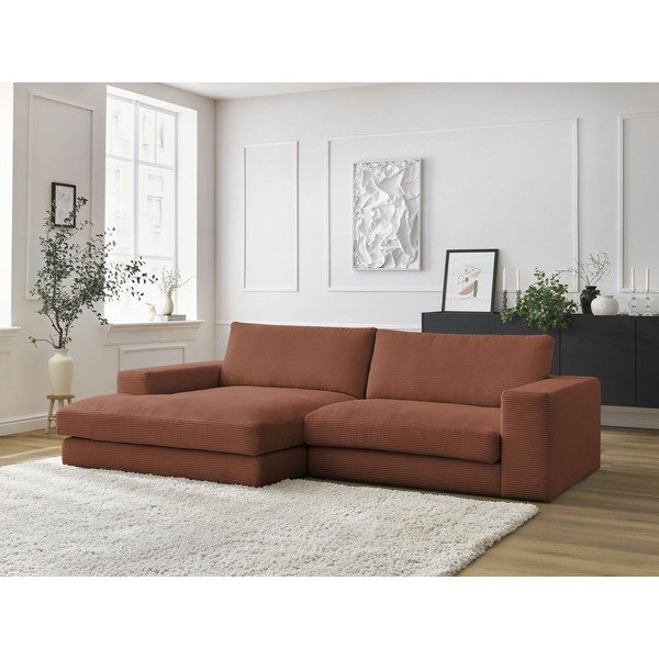 Divano angolare color terracotta (penisola a sinistra/chaise lounge) con rivestimento in velluto a coste Leonard – Bobochic Paris-image-1