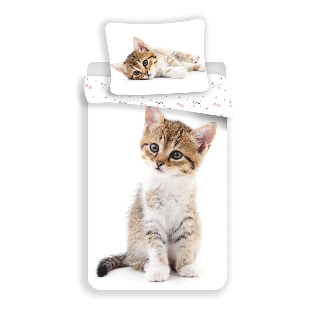 Set copripiumino e federa da bambini bianco in cotone per letto singolo 140x200 cm Kitten – Jerry Fabrics | Biancheria da letto per bambini