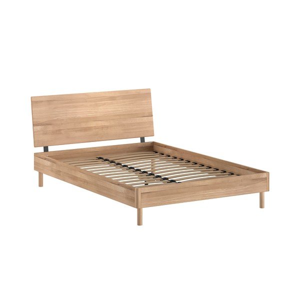 Letto matrimoniale di colore naturale in rovere massiccio con rete inclusa 140x200 cm Forrest – Vipack