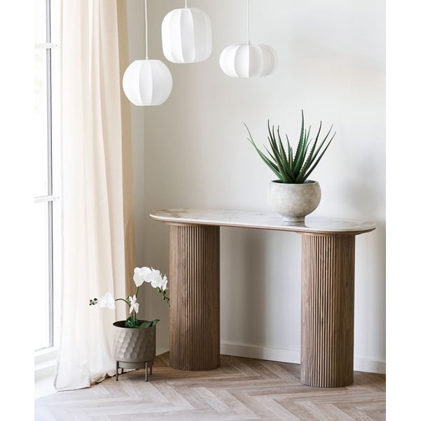 Tavolo consolle beige/di colore naturale con piano effetto marmo 40x120 cm Athens – House Nordic-image-1