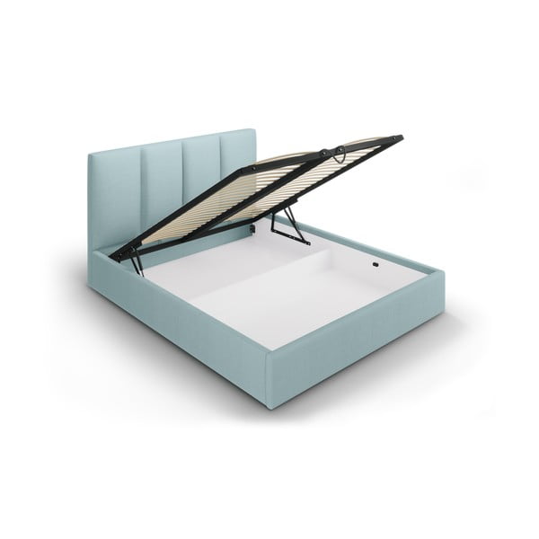 Letto matrimoniale imbottito blu chiaro con contenitore con griglia 160x200 cm Juniper - Mazzini Beds-image-3