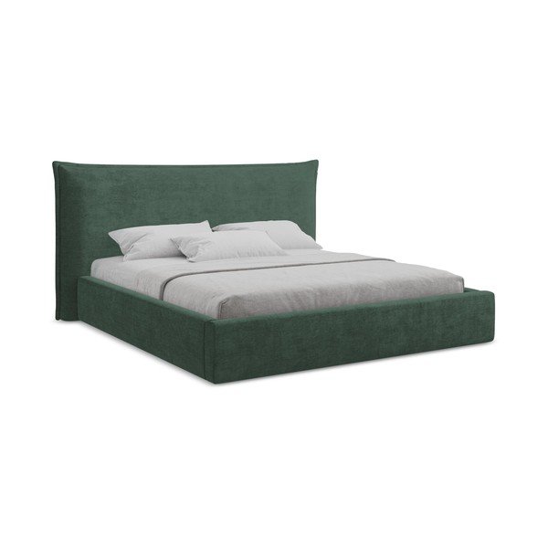 Letto matrimoniale imbottito verde con contenitore con rete inclusa 140x200 cm Esala – Makamii