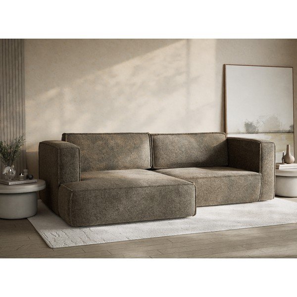 Divano angolare marrone allungabile/con contenitore (con penisola a sinistra/con chaise lounge) con rivestimento in ciniglia Velto – Maison de Rêve-image-4