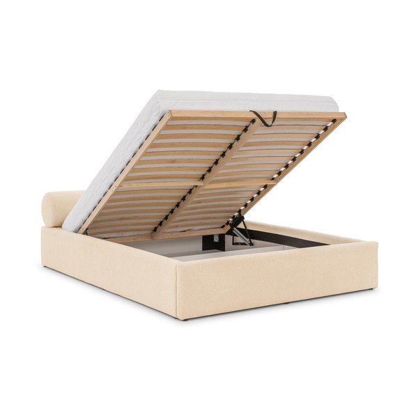 Letto matrimoniale imbottito color crema con contenitore con rete inclusa 140x200 cm Cille – Ropez-image-2