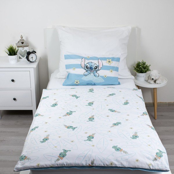 Set copripiumino e federa da bambini azzurro in cotone per culla 100x135 cm Lilo & Stitch "Tropical Hugs" – Jerry Fabrics-image-3