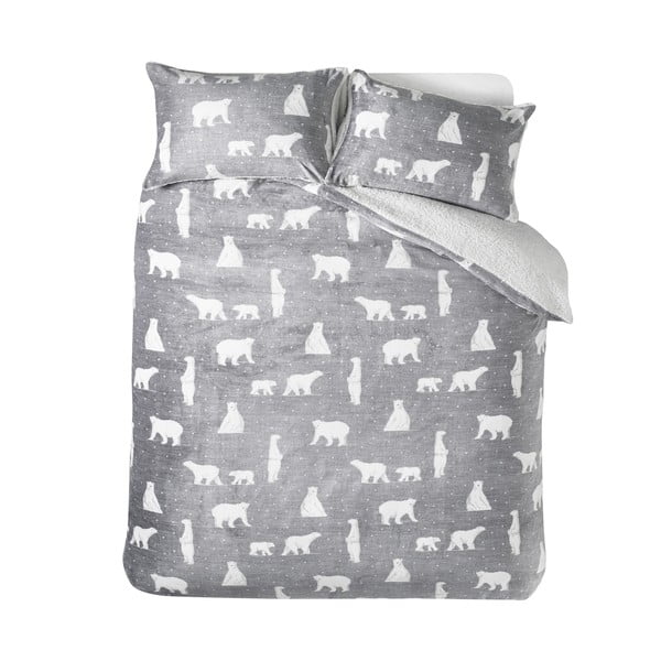 Set copripiumino e federa grigio in sherpa per letto matrimoniale 200x200 cm Cosy Polar Bear – Catherine Lansfield