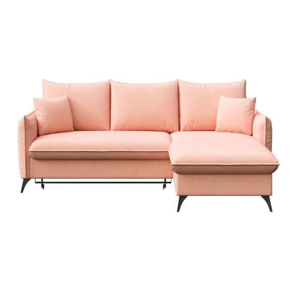 Divano angolare rosa allungabile e con contenitore (con penisola a destra e chaise lounge) rivestito in velluto Brim – Rodier